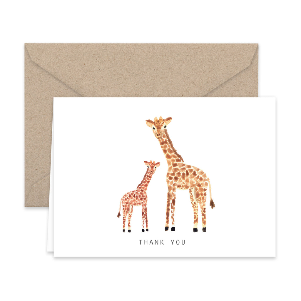 Paper Frenzy Giraffe Thank You Note Cards and Kraft Envelopes - 25 pack
